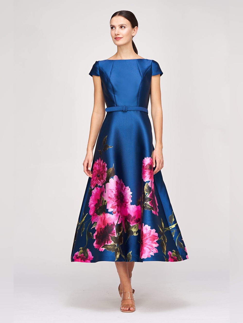 NEW Kay Unger Ina Tea Length Dress Vibrant Peony Blue Pink A-line cocktail 4 - Picture 3 of 14